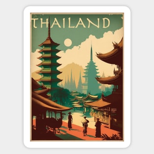 Thailand Pagoda Vintage Travel Art Poster Sticker